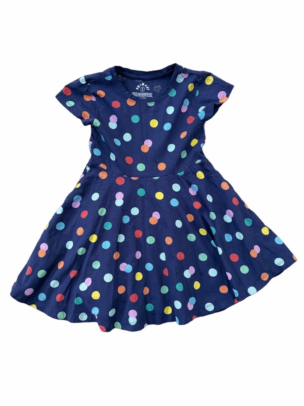Primary Size 5 Twirly Pocket Dress In Navy Rainbow Confetti Dots
